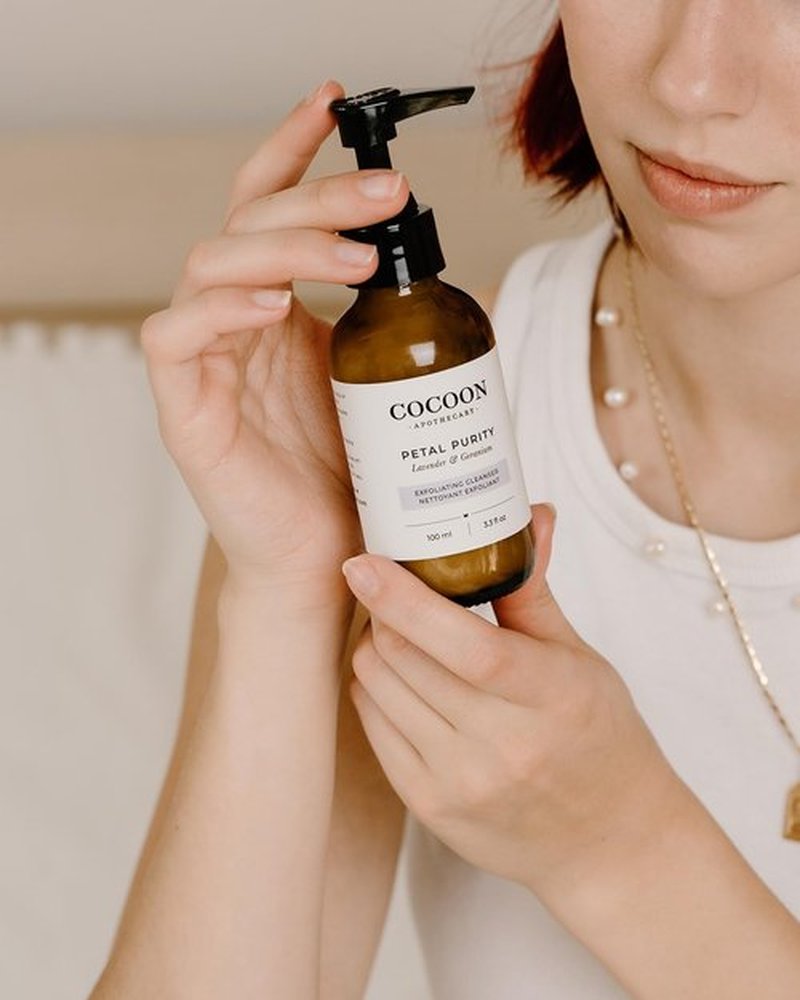 COCOON APOTHECARY Petal Purity Exfoliating Cleanser, Ecocert Cosmos Natural, Gentle Exfoliation, Purify, Soften, Dry/Normal Skin, Coconut Oil, Almond Oil, Lavender, Geranium, 3.3 fl oz