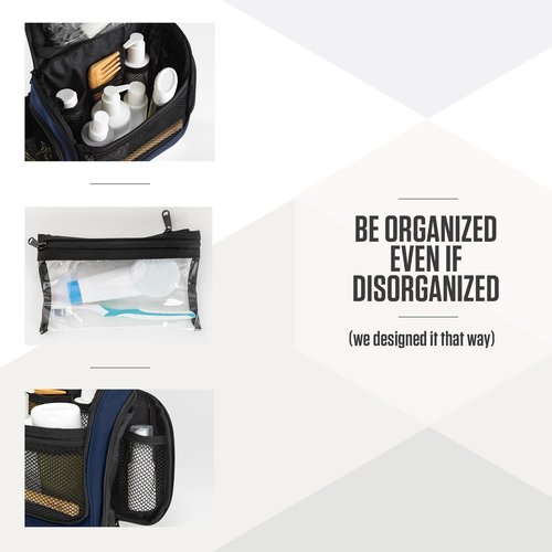 VENTURE 4TH Hanging Travel Toiletry Bag for Women & Men - Travel Organizer with Expandable Compartments & Removable Clear Pouch for Toiletries (Navy Blue)