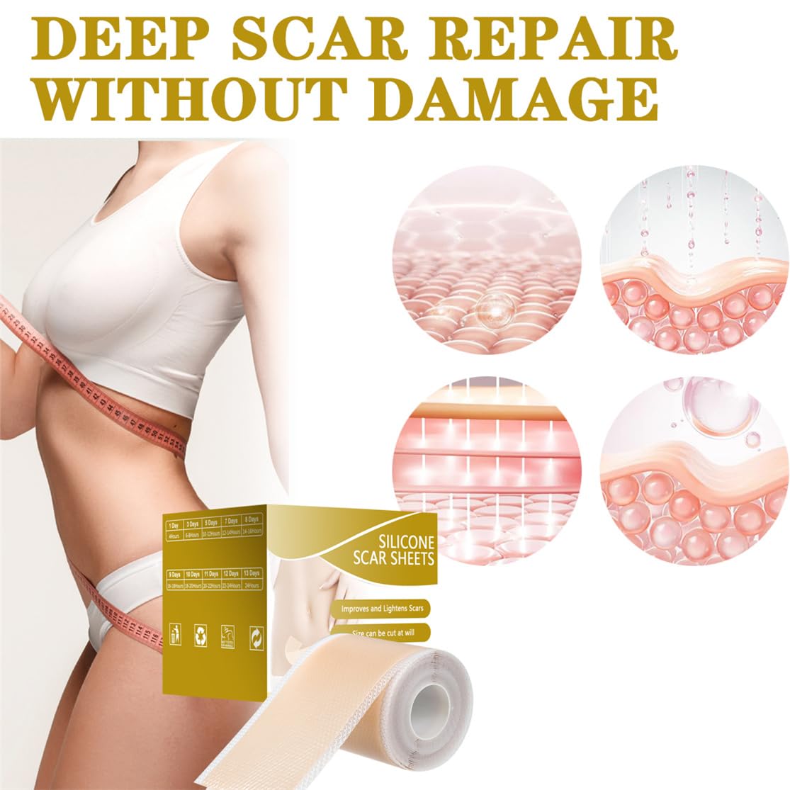 Silicone Scar Sheets, Scar Tape for Surgical 2inch X 118inch Silicone Skin Patches for C-Section Keloid Bump and Acne Scars Removal Treatment