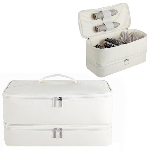 GENCAM Double-Layer Carrying Case for Shark Flexstyle, Travel Case for Shark SpeedStyle, Portable Storage Organizer bag for Shark Flexstyle FlexFusion/Dyson Airwrap Styler and Attachments (Beige)