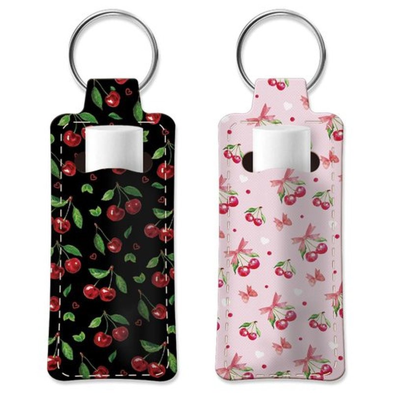 OLYCRAFT 2pcs Lipstick Holder Keychain Cherry Pattern Lip Balm Holders Elastic Diving Fabric Lipstick Keychains Portable Lipstick Holder Bags Lipstick Sleeve Key Ring Holder for Lipstick Chapstick