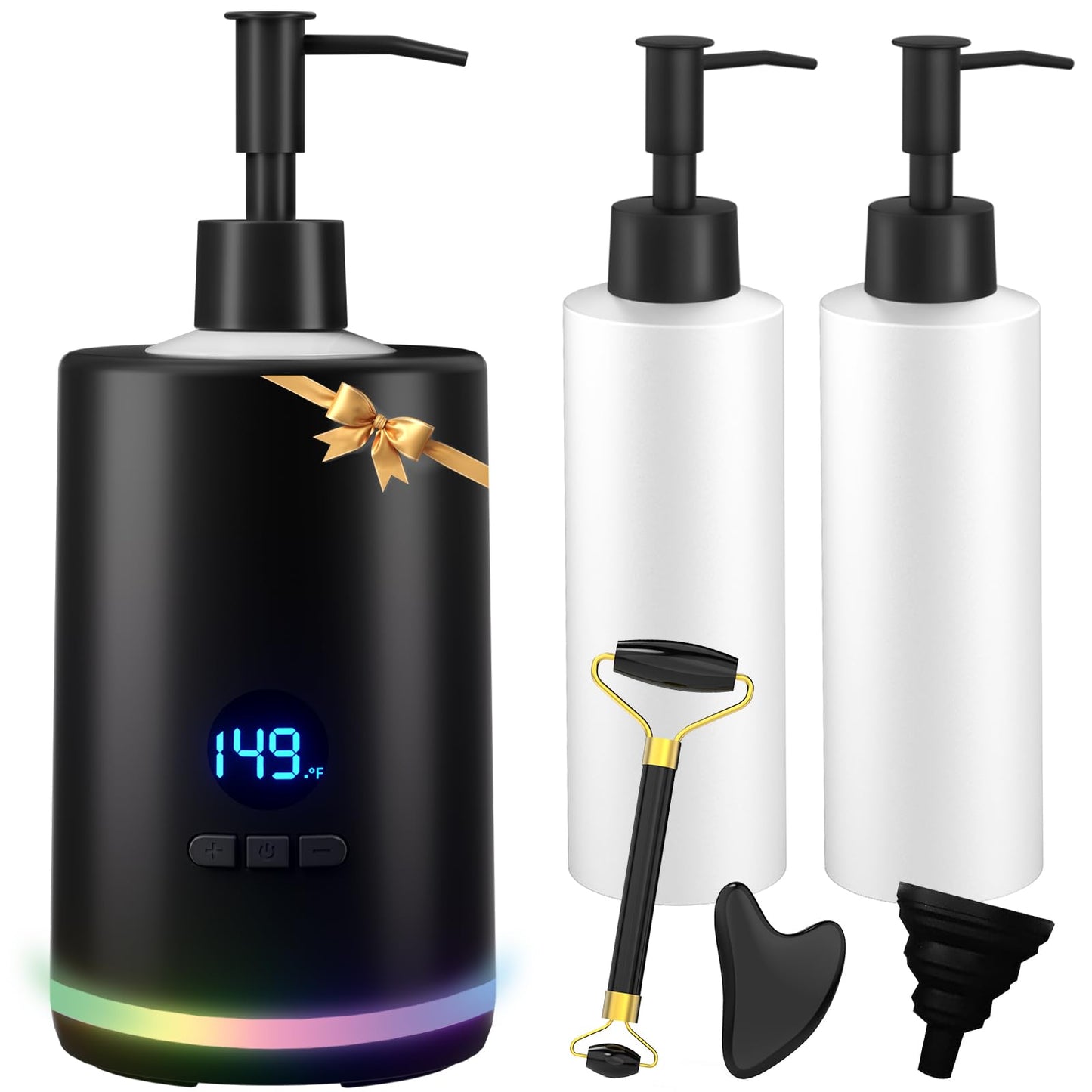 Lotion Warmer, Yofuly Portable Oil Warmer for Massage, Heated Lotion Dispenser Device with Gua Sha Roller Kit, Electric Massage Oil Digital Heater for Home and Salon Use, Black