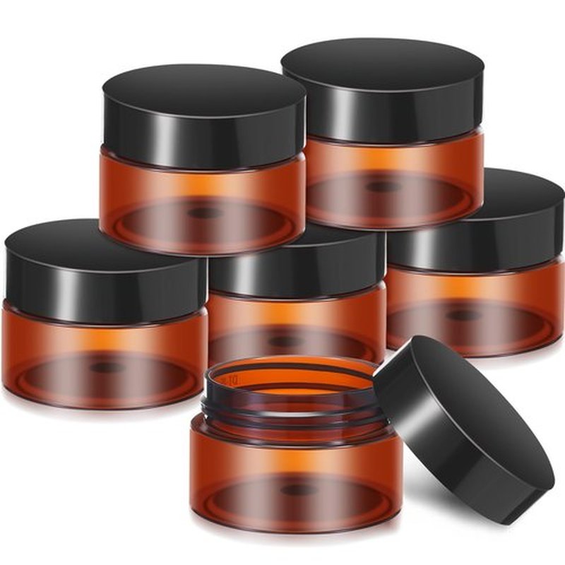 6 Pack Clear Container with Lids Small Plastic Pot Jars Wide Mouth Round Leak Proof Plastic Container Jars with Lid for Travel Storage, Eye Shadow, Nails, Paint, Jewelry (Amber,1 oz)