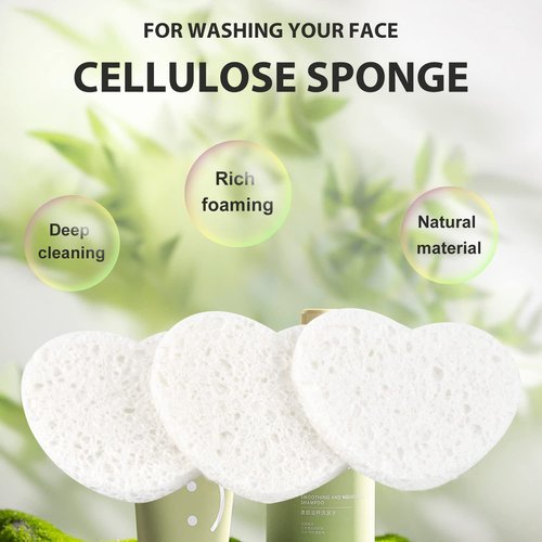 100-Count Compressed Facial Sponges for Estheticians Heart Shape Natural Cellulose Sponge Professional Cosmetic Spa Sponges for Face Cleansing, Massage, Pore Exfoliating, Mask, Makeup Removal, White