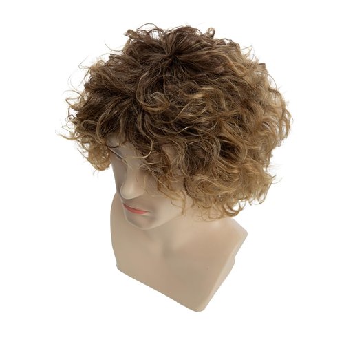 Sallcks Men's Short Curly Blonde Hair Wigs Heat Resistant Synthetic Wig with Dark Root for Daily Party Cosplay