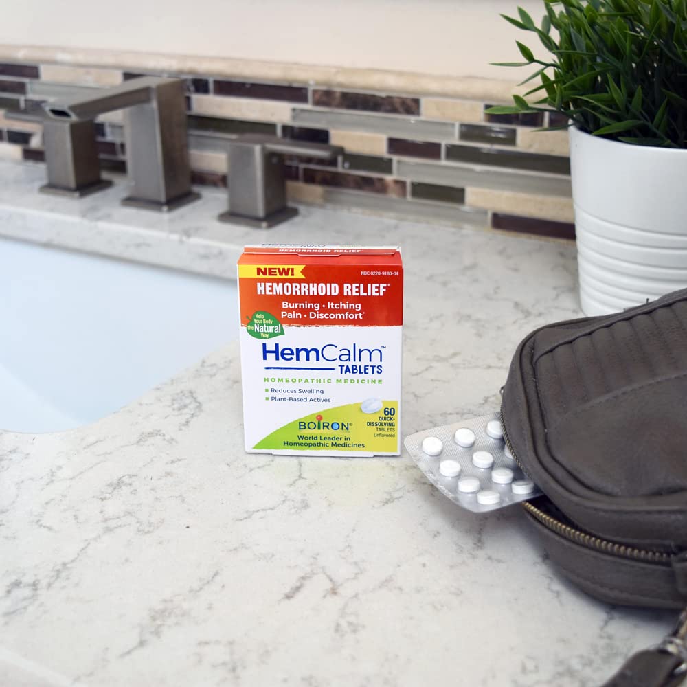 Boiron HemCalm Tablets for Hemorrhoid Relief of Pain, Itching, Swelling or Discomfort - 60 Count