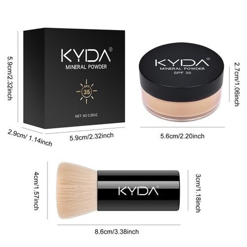 KYDA Mineral Powder Foundation, SPF 35 Loose Powder Foundation, Skin-improving Mineral Foundation, Buildable Lightweight Coverage, Natural Base Makeup, with Brush, Medium Beige