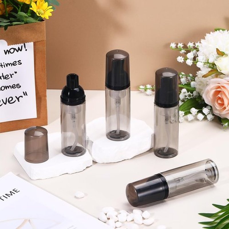 ASEVAT 12 Pcs Empty Foaming Pump Dispenser, 2 oz Refillable Lash Shampoo Bottles with Pump Mini Foam Pump Bottle for Hand Soap, Lash Cleanser(Clear Black)