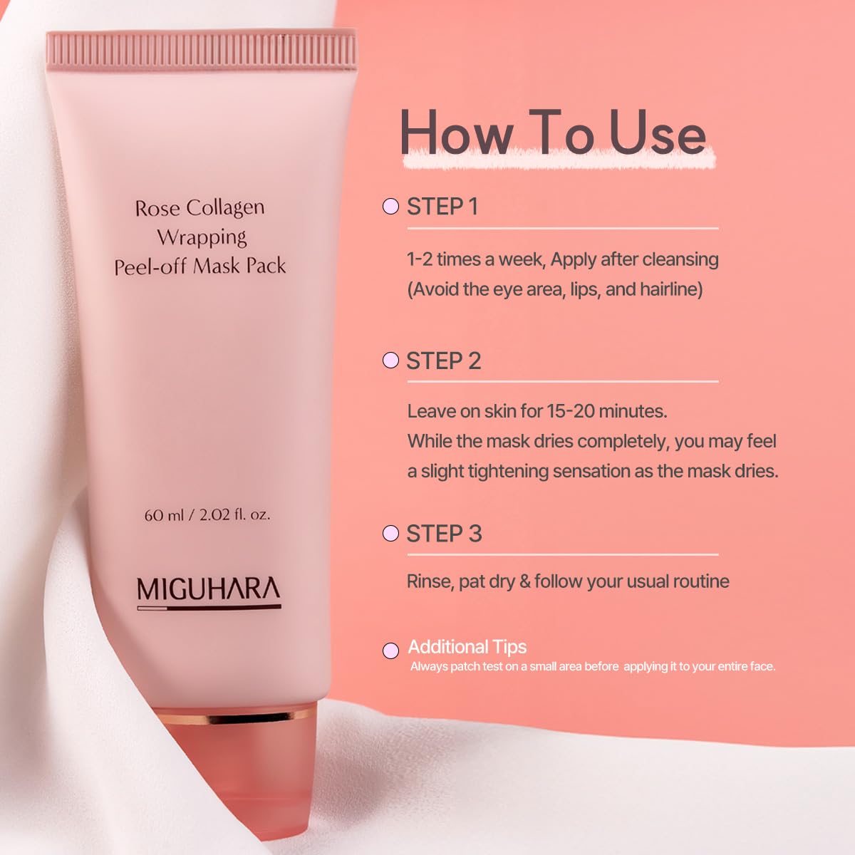 MIGUHARA Collagen Rose Wrapping Peel Off Mask | Pore Minimizer & Glass Skin Glow | Vegan Korean Face Mask with French Rosa Centifolia Flower Extract, Firming & Dullness Care, 2.02 fl.oz
