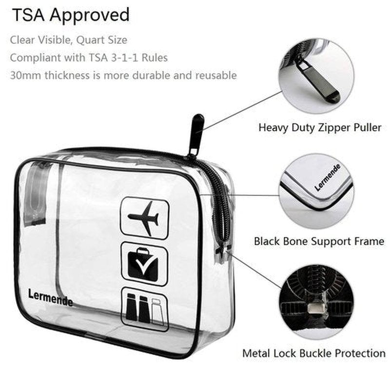 Lermende Clear Makeup Bag, TSA Approved Makeup Bag Organizer & Cosmetic Bag for Women With Zipper, Quart Size Carry On Clear Toiletry Bag Airport Compliant Toiletries For Travel (Black Gray Purple)