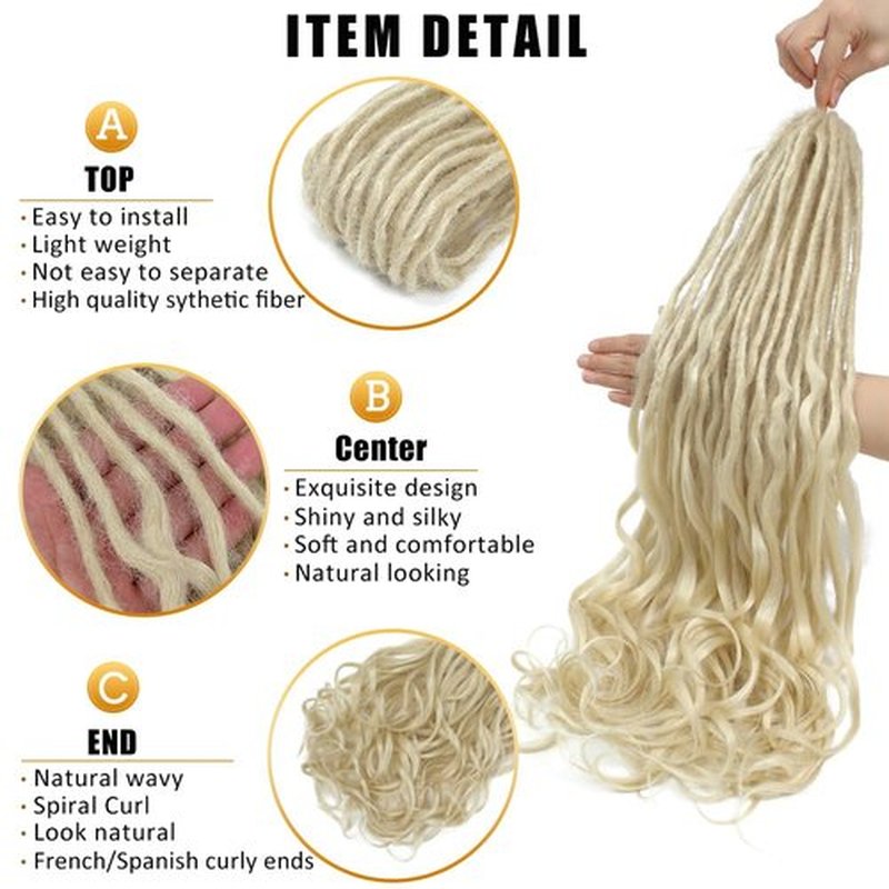 Aguacor Loose Wave Dreadlocks Synthetic French Curly Double Ended Dreadlock Extensions 24inches 30 Strands Thin Soft Blonde Spanish Curly DE Dreadlock Extensions for Women (30 Strands, 613#)