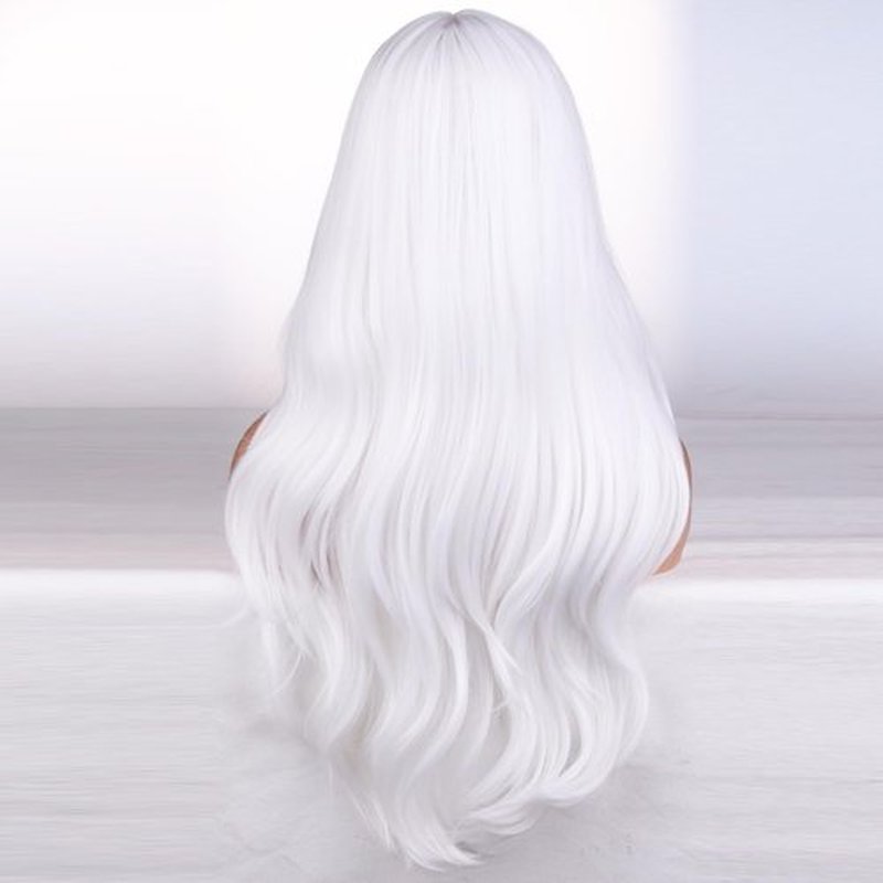 BERON 26 Inches White Wig Long Wavy Wig with Bangs Synthetic Wig Long Wig White Wigs for Daily Party with Wig Cap