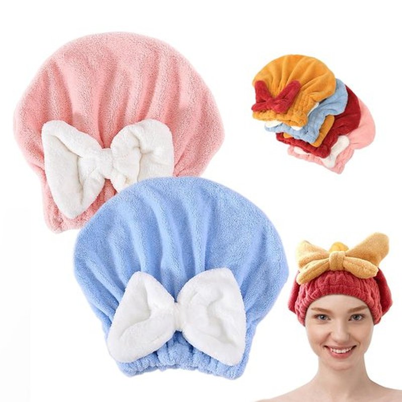 Super Absorbent Hair Towel Wrap for Wet Hair, 2025 New Microfiber Hair Towels Wrap Women Quick-Drying Thickened Hair Towels, Soft Bow Tie Wet Hair Towel Wrap for Women Hair Accessories (Pink+Blue)