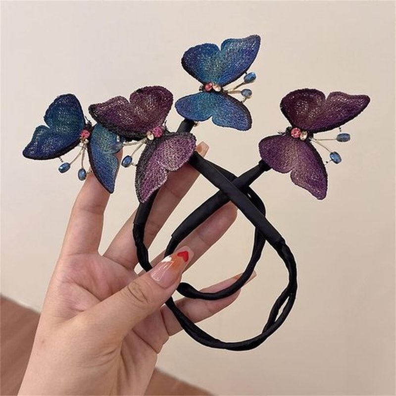 Ins Style Elegant Lazy Hair Curler, French Twist Hair Bun Maker, Lazy Flower Hairpin,Rhinestone Hand-Embroidered Flower Hair Accessory (Blue Butterfly)