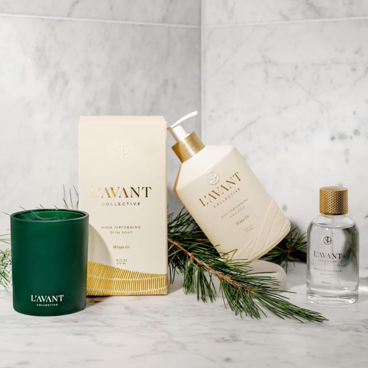 L'AVANT Collective Hand Soap & Dish Soap Winter Fir | High Performing Formula Luxurious Ingredients Soft & Smooth Hands & Dishes | 2 Glass Bottles Kitchen Accessories Home Decor Hostess Gifts