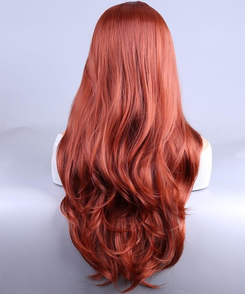 MAGQOO Dark Orange Wig for Women Auburn Wig Long Curly Wavy Red Copper Ginger Wigs Side Part Synthetic Heat Resistant