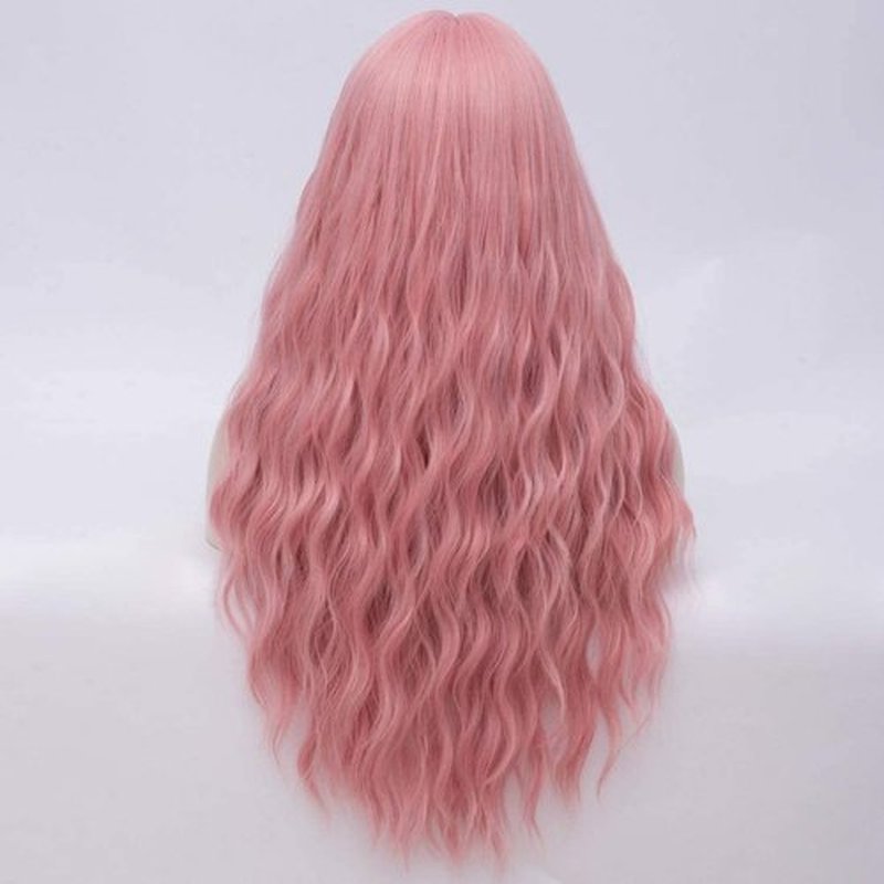 MORTICIA Women Long Kinky Curly Wavy Full Bang Wig for Party and Daily Wear (Mixed Pink)