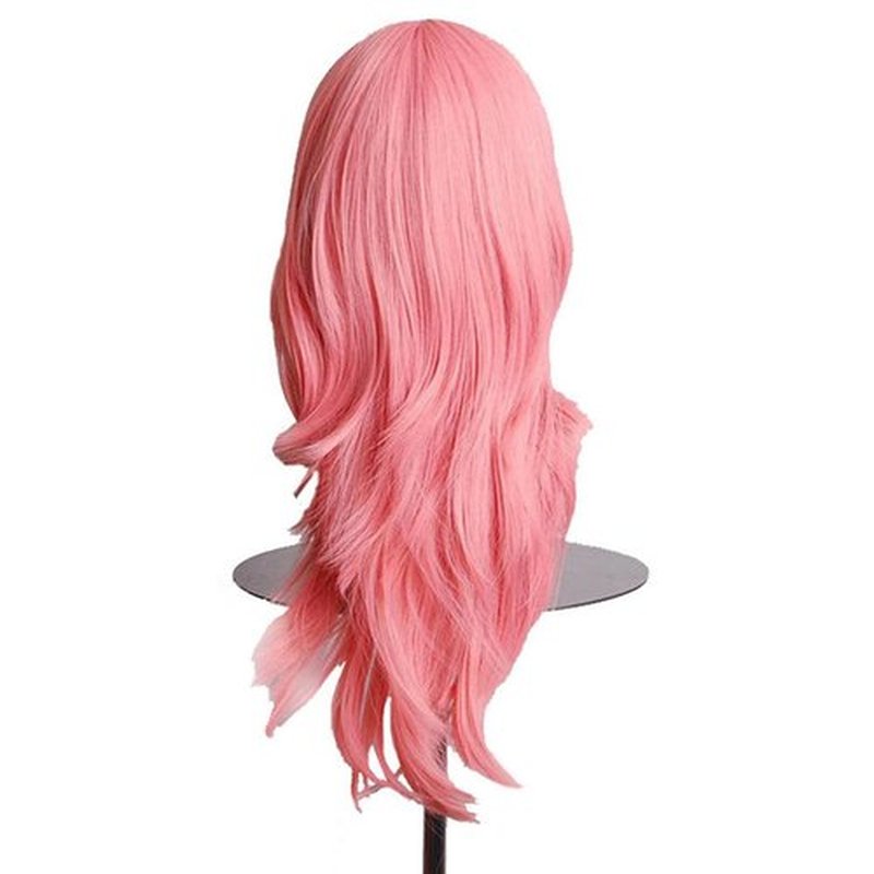 BERON Pink Wigs Long Wavy Women Wigs with Bangs Light Colorful Wave Heat Resistant Synthetic Wigs for Cosplay Daily Wigs Wig Cap Included