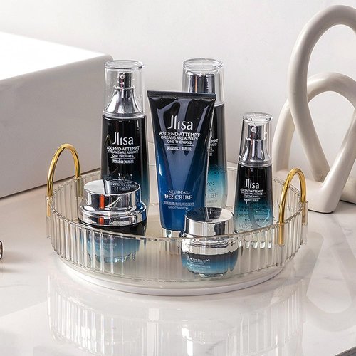 Zufudo Rotating Makeup Organizer 1 Tier Lazy Susan Trays Skincare Perfume Organizer for Bathroom Counter Vanity, Transparent