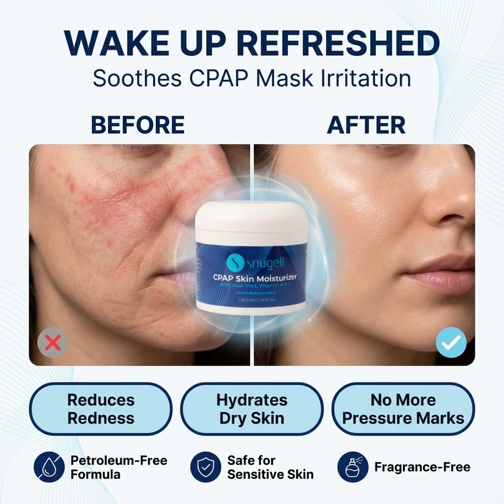 Snugell CPAP Skin Moisturizer Daily Face Cream – 4 Fl. Oz. Each – Aloe Vera, Vitamin A & E – Petroleum-Free Formula – Hydrates & Softens Skin (4 FL Oz Pack of 2)