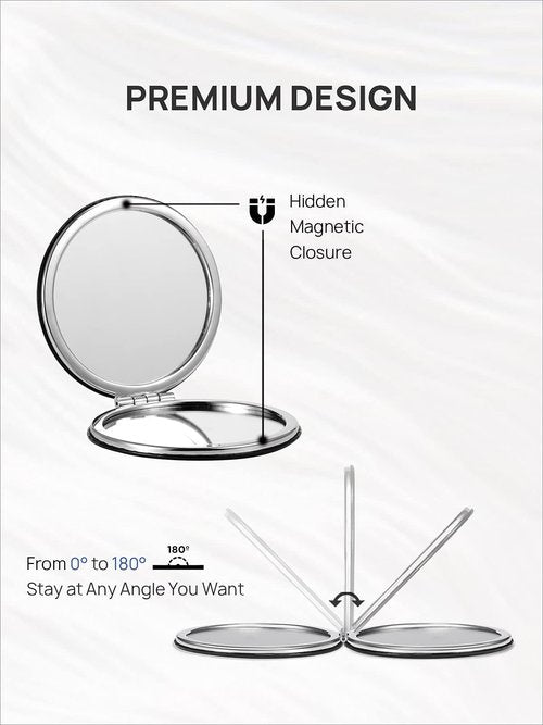 OMIRO 1X/10X(300R) Compact Magnifying Mirror, Unique Painting Pocket Mirror with Classical PU Leather (Round，Starry Night)