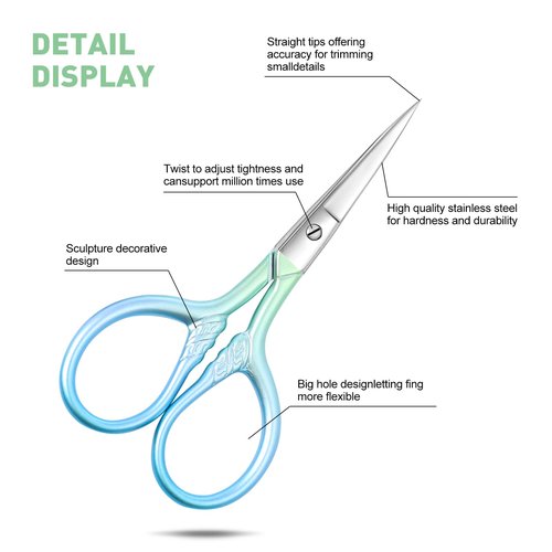 Small facial hair scissors, stainless steel (blue) versatile retro beauty kit for men's and women's bathrooms, nose hair, eyebrows, eyelashes, beard trim, with PU sheath