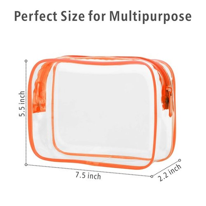 PACKISM Clear Toiletry Bag - 3 Pack TSA Approved Toiletry Bag Quart Size Bag, Travel Makeup Cosmetic Bag for Women Men, Carry on Airport Airline Compliant Bag, Black, White, Orange