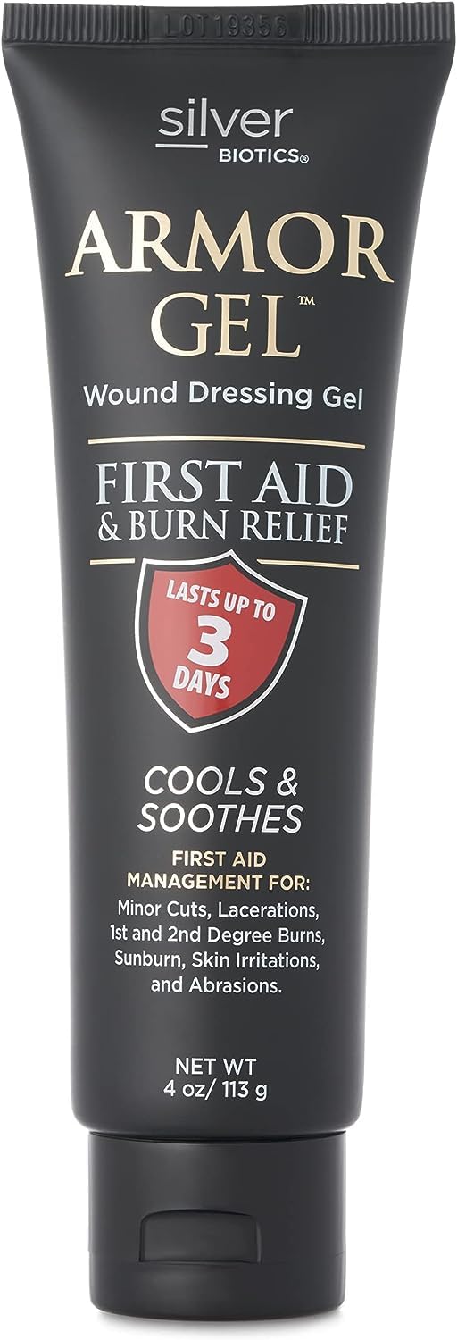Silver Biotics Armor Gel Wound Dressing Gel | First Aid + Burn Relief 24 PPM Silver Gel | 4 oz