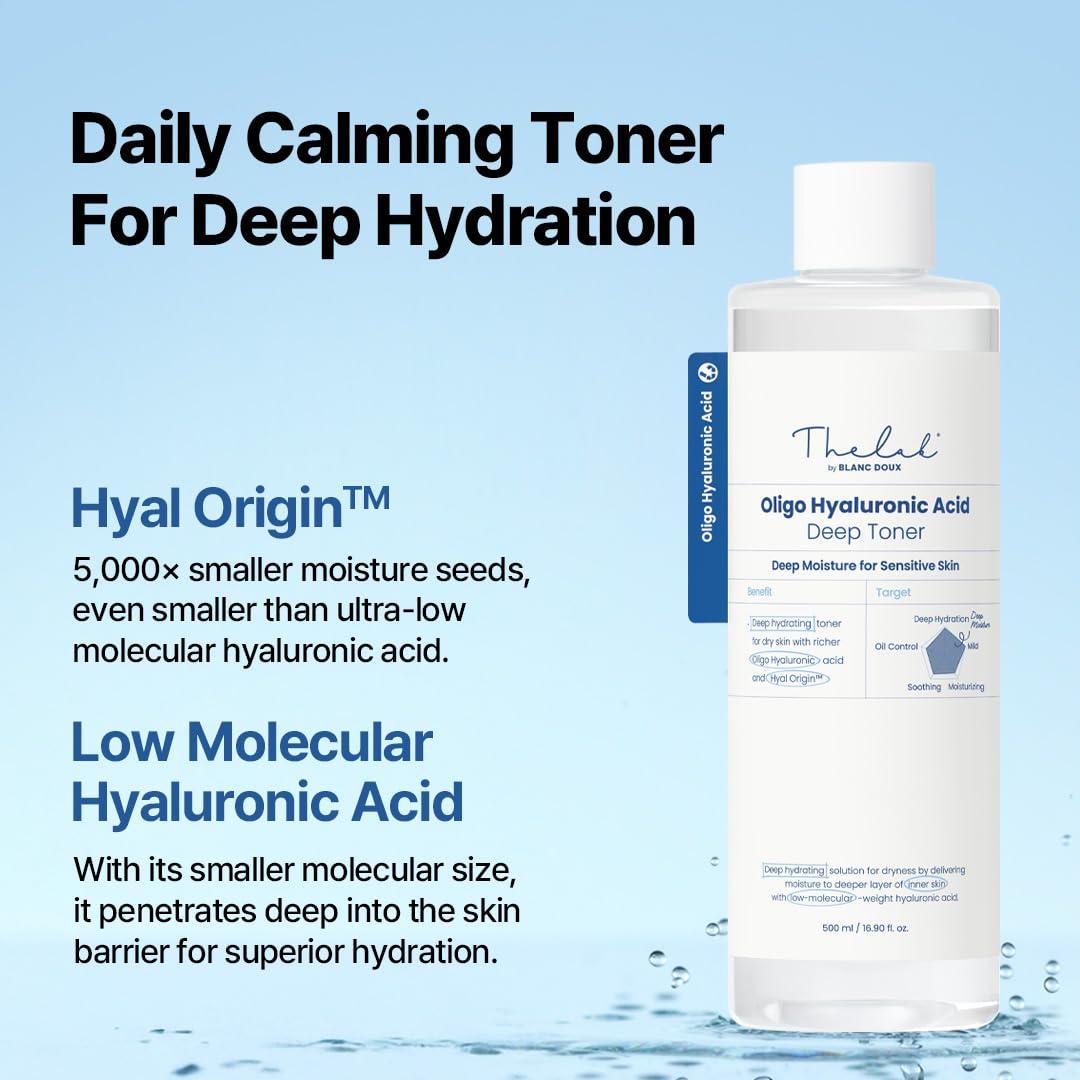 THE LAB by BLANC DOUX Oligo Hyaluronic Acid Deep Toner – Hydrating Toner for Sensitive Skin, pH Balance, Korean Skin Care, Alcohol-Free, Vegan Formula (16.91 Fl Oz)
