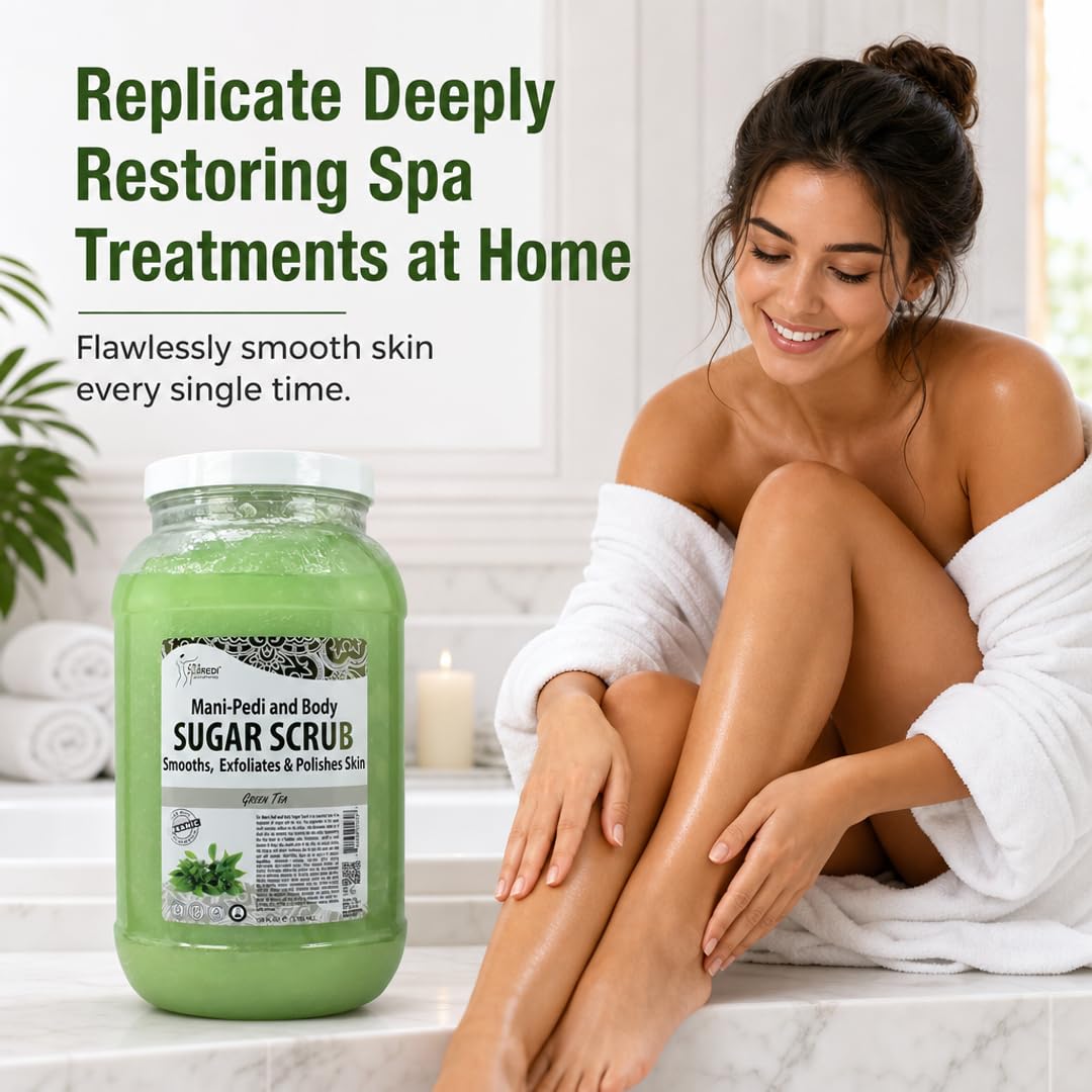 SPA REDI Green Tea Exfoliating Body Scrub – Sugar & Botanical Glycolic Callus Remover for Feet & Dry Skin | Sulfate-Free, Silicone-Free, Cruelty-Free | Professional Salon & At-Home Use | 128 oz