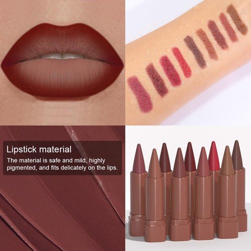 JUAAZIN Wine Gradient Matte Lipstick Crayon Lip Liner pencil, Flawless Contour Gradual Ombre Effect lip Pencil, High Pigmented Long Lasting Waterproof Smudge Proof Lipstick Pencil 08#