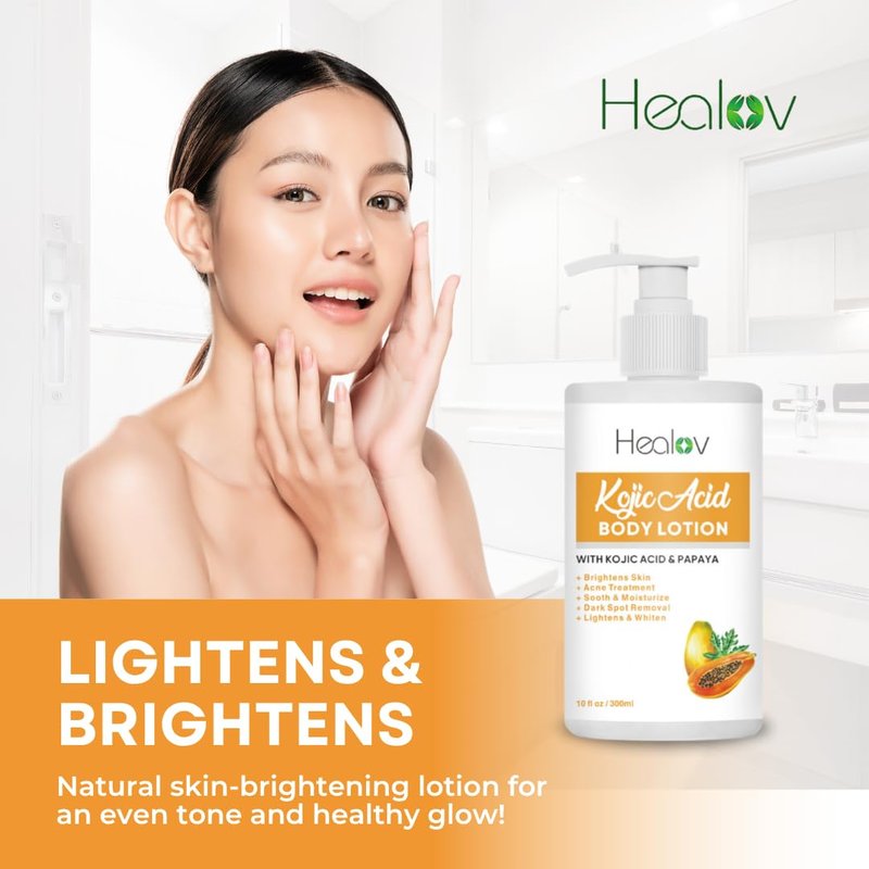 Kojic Acid Lotion - Skin Brightening Body Lotion for Dark Spots, Hyperpigmentation | Reduces Acne & Scars, Even Skin Tone