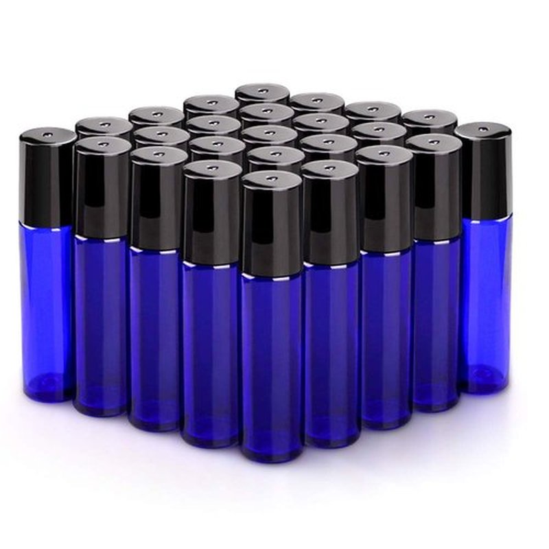 sungwoo 25 Pack Essential Oil Roller Bottles, 10ml Amber Glass Roller Bottles with Stainless Steel Roller Balls and Caps for Travel, Perfume and Lip Gloss