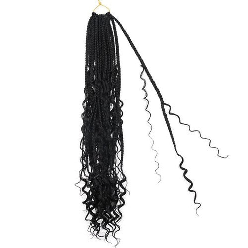 Goddess Box Braids Crochet Hair 18 Inch,8 Packs Box Braids Crochet Hair for Women,Boho Box Braids Curly Ends Pre-looped,Synthetic Bohemian Crochet Box Braids hair 1b