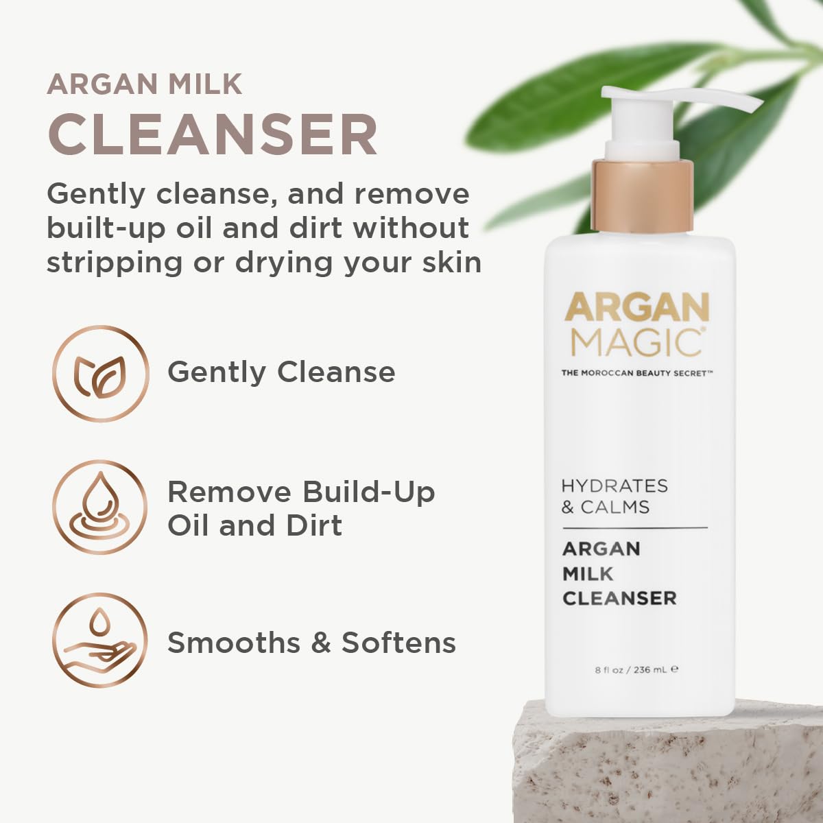Argan Magic Hydrates & Calms Argan Milk Cleanser - Gently Cleanses and Removes Built-Up Oil and Dirt | Hydrates, Calms, and Soothes | Paraben Free (8 Fl Oz)