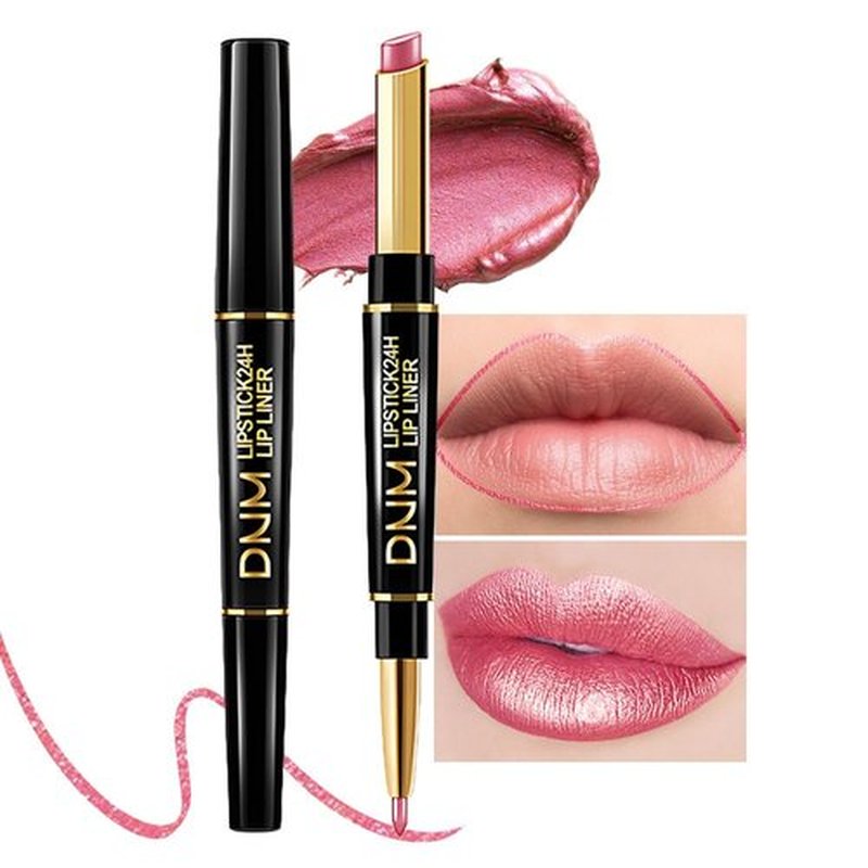 2 in 1 Natural Pink Matte Lip Liner & Lipstick Combination, DNM Metallic Dual Ended Lipstick, Lip Liner, Lip Gloss, 24 Hour all Day Long-Lasting Waterproof Lipliners Pen for Women Lip Makeup Gift 20#