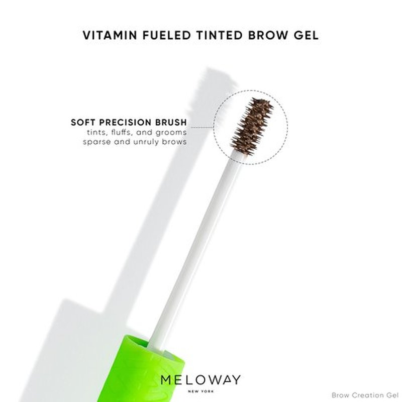MELOWAY Brow Creation Gel - Tinted Fiber Gel for Thicker, Fluffier Brows - Patented Brush - Vitamin-Enriched Formula - Vegan, Cruelty-Free, Clean - Made in USA - Medium Brown (Dirty Chai) - 6.0ml