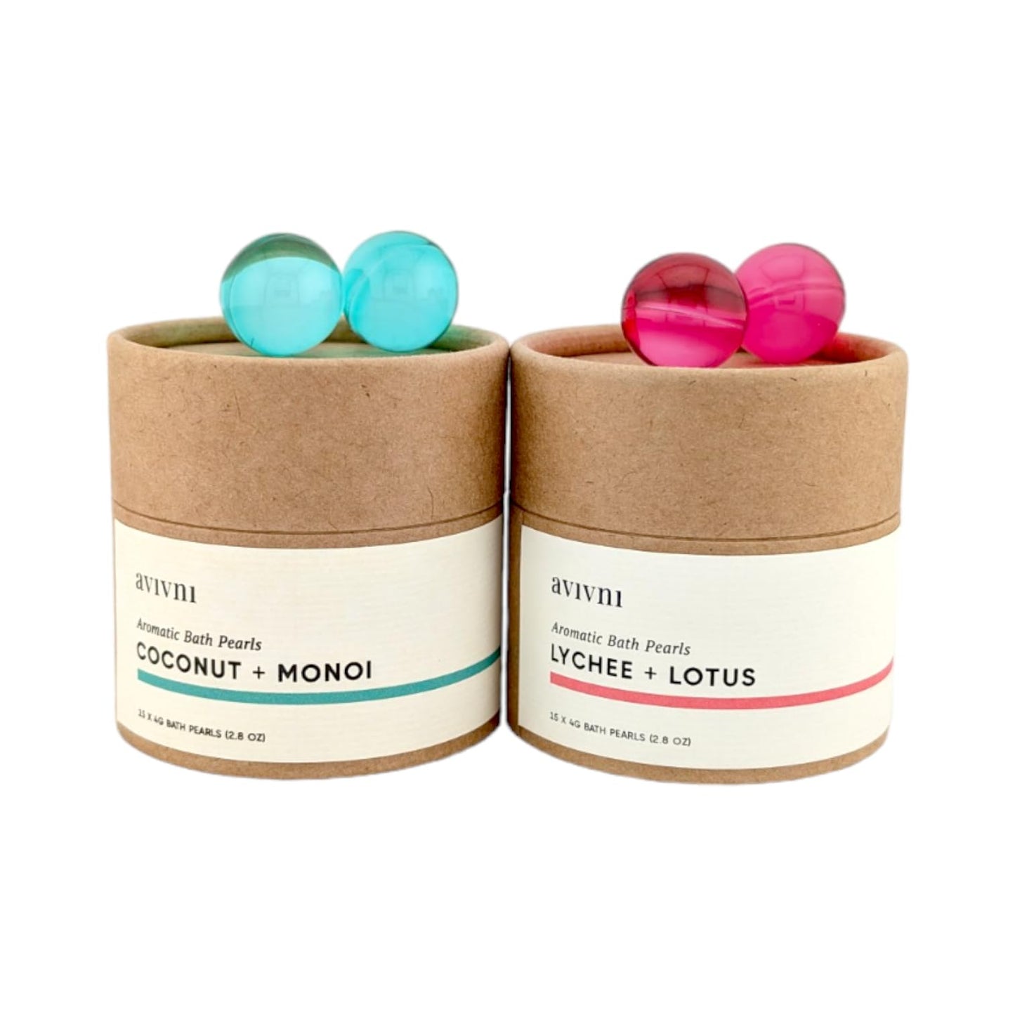 Avivni Bath Oil Beads- Lychee Lotus & Coconut Monoi Bath Pearls (2 Pack Variety- 15 Pearls Each), Mothers Day Gift Idea