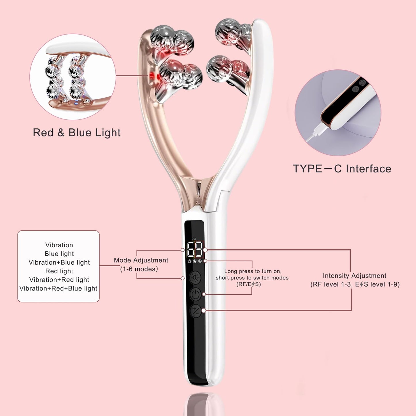 CXGRISE Wireless Facial Massager, 3D Roller Electric Facial Roller, Rechargeable V-Shape Sculpting & Puffiness Relief Tool, Face Roller Lymphatic Drainage for Home & Travel Use (Ball)