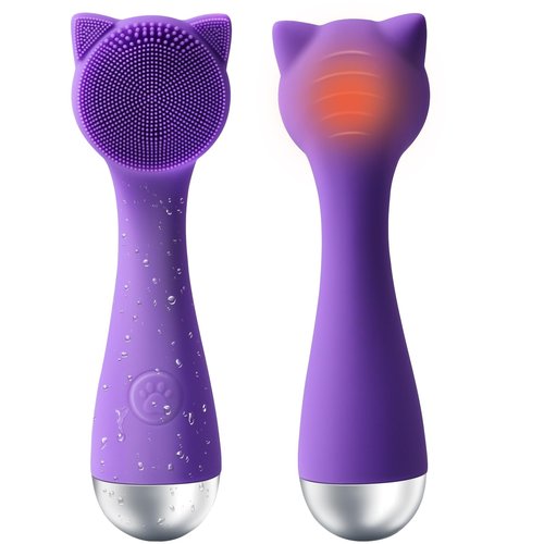 Facial Cleansing Brush, Silicone Face Scrubber Exfoliator for Men & Women, Electric Face Brush Waterproof, with 3 Speeds Adjustable for Deep Cleaning, Removing Blackhead, Face Massaging (Purple)