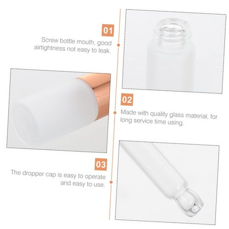WOONEKY 10pcs Dropper Bottle Frosted Travel Containers for Liquids Small Dropper Containers Perfume Sample Vials Travel Perfume Bottle Clear Golden Anodized Aluminum Middle Ring
