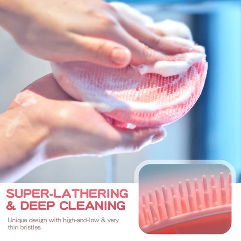 Manmihealth Silicone Hair Scalp Massager & Soft Bath Glove Set 2 PCS, Extra-Large Shampoo Scalp Brush with Body & Face Scrubber for All Hair Skin Types with a Free Silicone Strap&Hook Style 1(Pink*2)