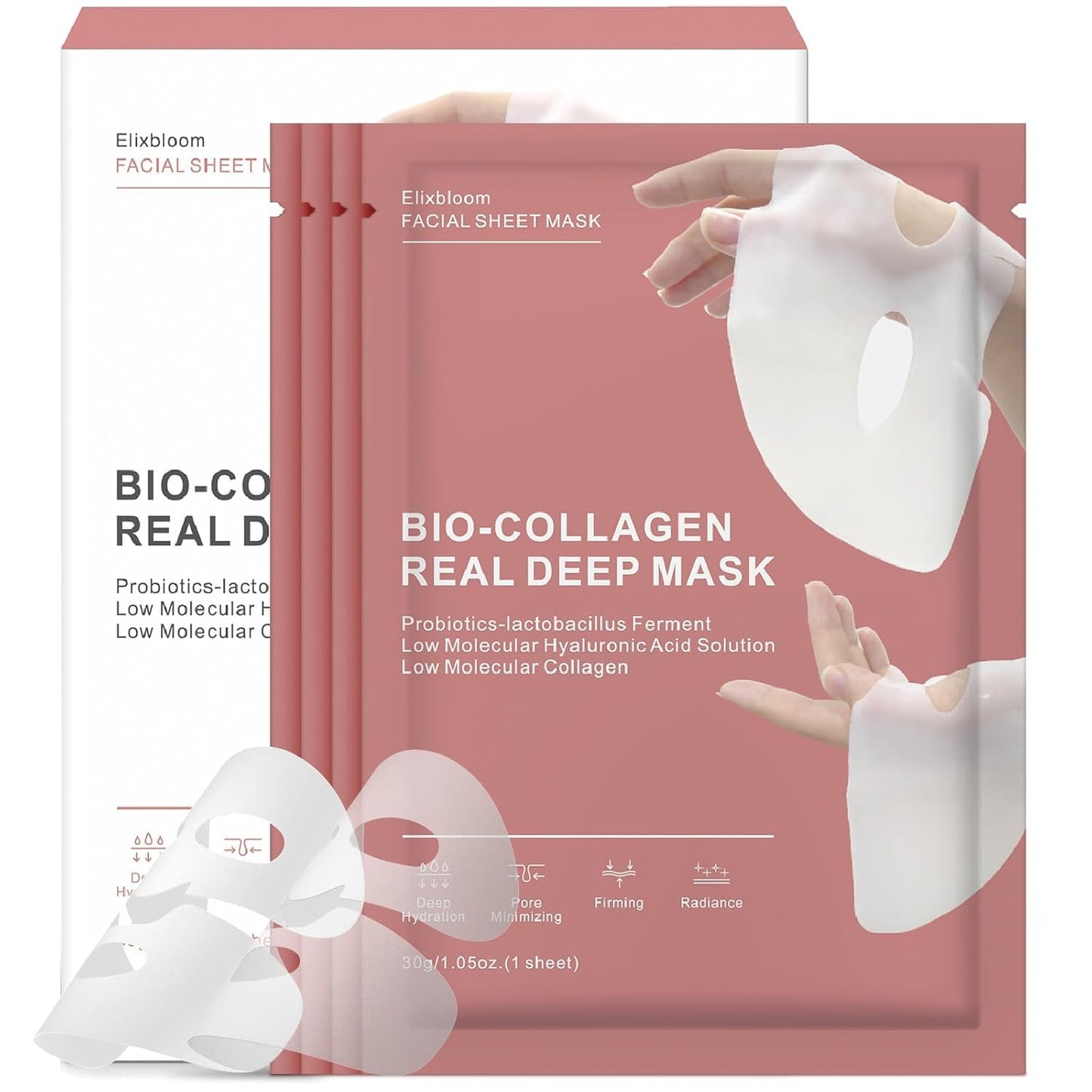 Elixbloom Bio-Collagen Face Mask, Real Deep Hydrating Collagen Overnight Mask, Face Masks Skincare, Facial Sheet Masks for Skin care, Pore Minimizing, Firming, and Moisturizing.