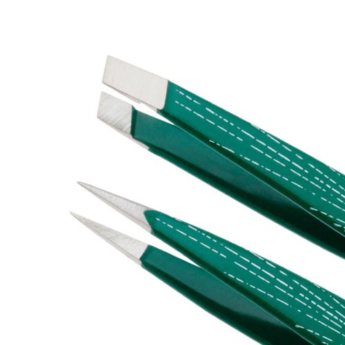 Tweezerman Emerald Shimmer Micro Mini Slant & Point Tweezer Set - Eyebrow Tweezers for Women and Men