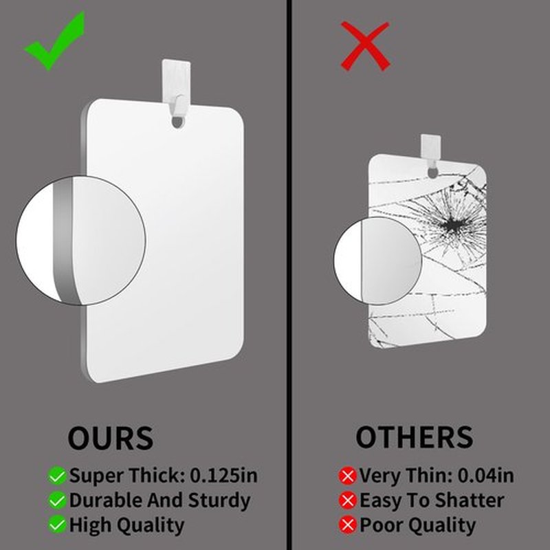 EUAIAJ Fogless Shower Mirror, Shower Mirror Large (10.5x8in) & Clear Reflection, Easy Install & Unbreakable, Travel Shower Anti Fog Mirror, Adhesive Shower Mirror