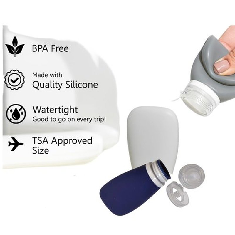 LYOB Travel Bottles for Toiletries, TSA Approved 3oz Leak Proof Silicone Refillable Squeeze Travel Size Containers BPA Free for Cleansers, Lotions, Shampoo 2pk (Orange,Yellow) Stocking Stuffers