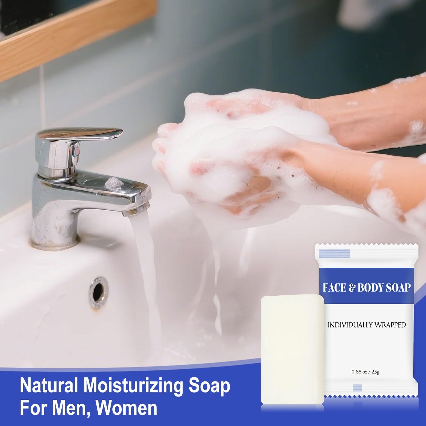 Travel Size Bars Soap in Bulk, Individually Wrapped Mini Small Body Hand and Face Soaps Toiletries Amenities for Hotel, Shelter/Homeless/Nursing Home/Charity/Motel/Guest Bathroom 0.88 oz (60 Pack)