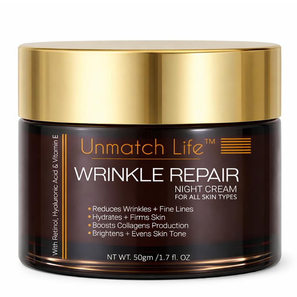 Retinol Night Cream for Face, Anti Aging Face Cream & Wrinkle Cream for Women with Hyaluronic Acid, Collagen & Vitamin C, Face Moisturizer for Deep Wrinkles, Dry & Aging Skin, Night Moisturizer 1.7 oz