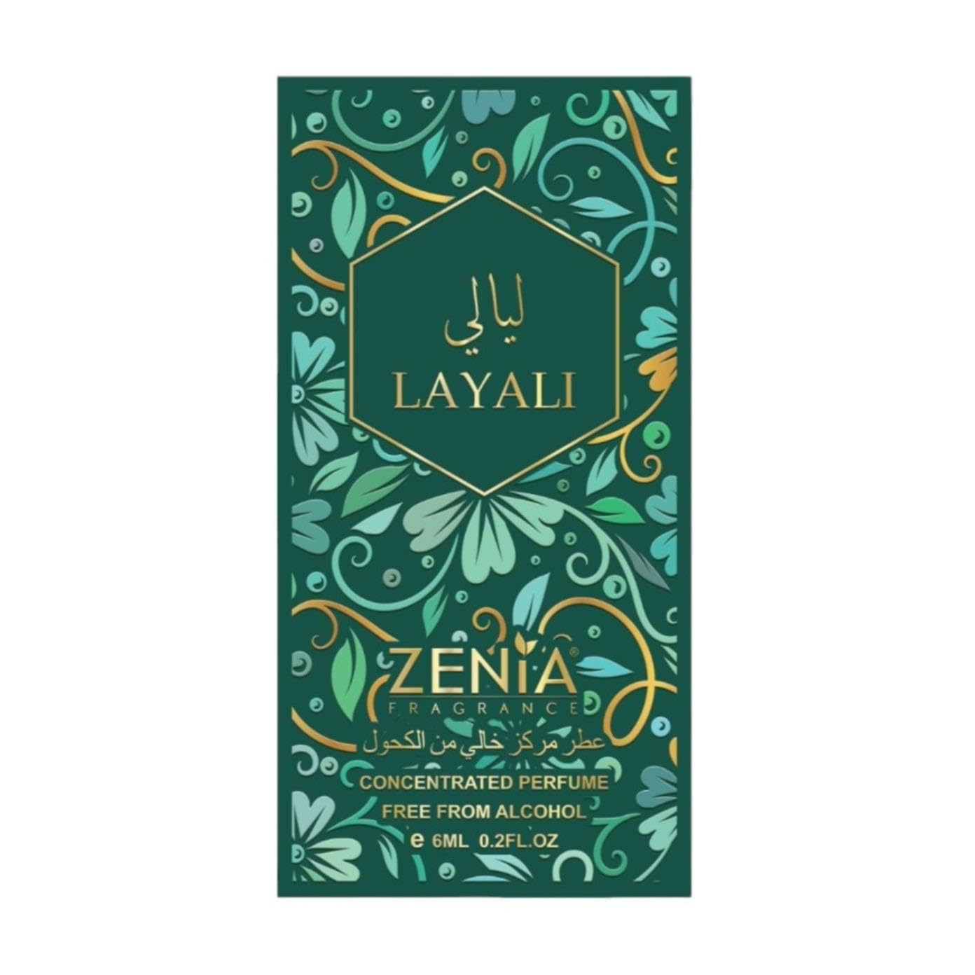 Zenia Layali Perfume Oil Roll-On – 6ml / 0.2oz | Long Lasting Alcohol-Free Sweet Floral Fragrance Oil with Vanilla, Caramel, Jasmine & Vetiver