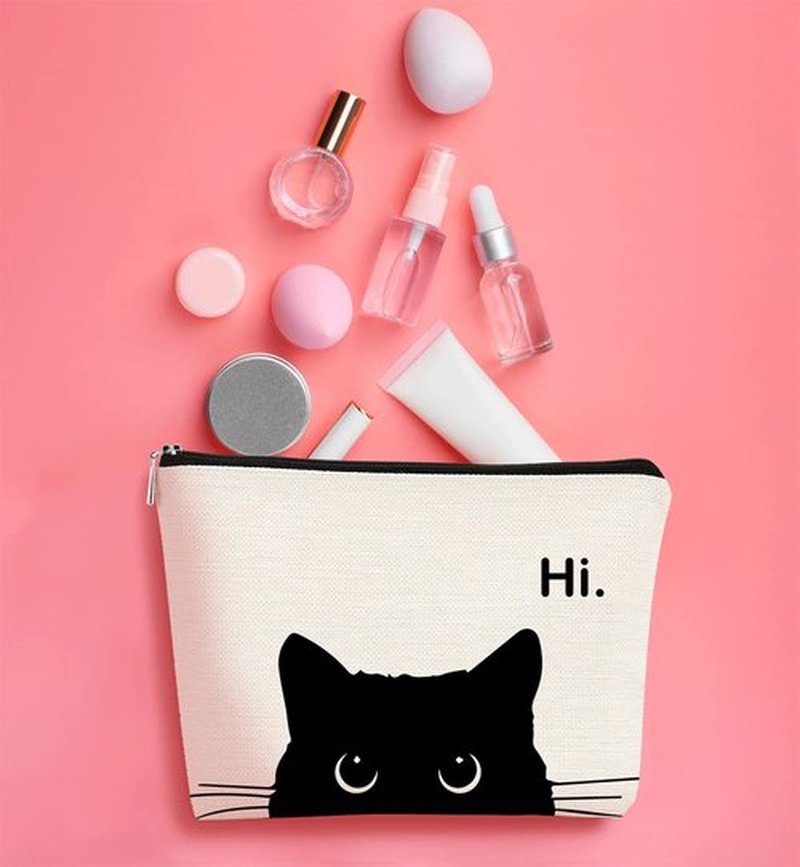 BARPERY Cat Makeup Bag,Cute Makeup Bag,Cat Lover Gifts For Women,Black Cat Gifts,Hi Cat Kitty Kitten Cats Cosmetic Bag Zipper Travel Toiletry Bag,Teen Girl Gifts,Cat Purse，Birthday Gift